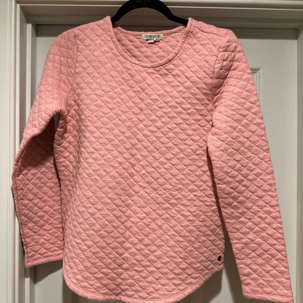 Orvis Women’s Quilted Pink Crewneck Pullover Sweatshirt Small
